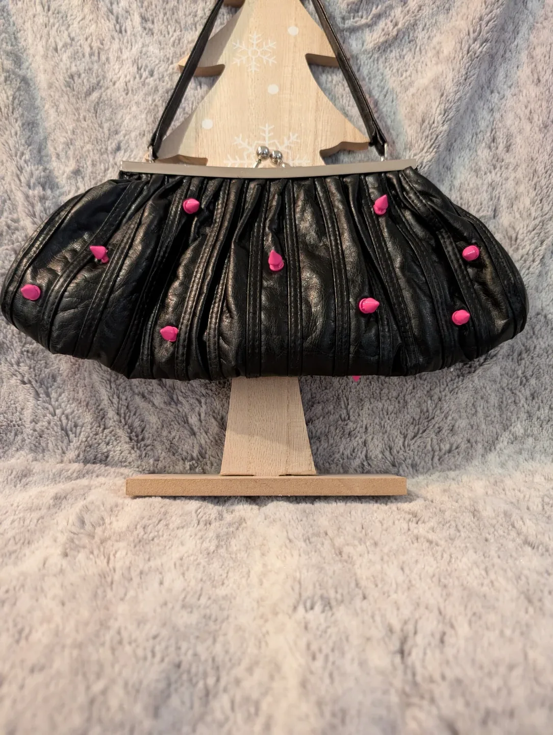 Buguy Terner Black Leather  Pink Studded Cocktail bag