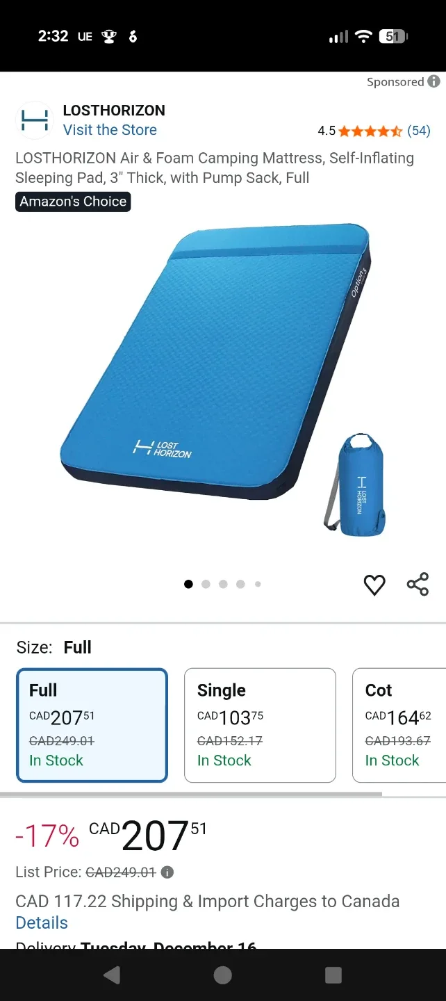 Lost Horizon Air & Foam Camping Mattress, Full Size image indicator(2)