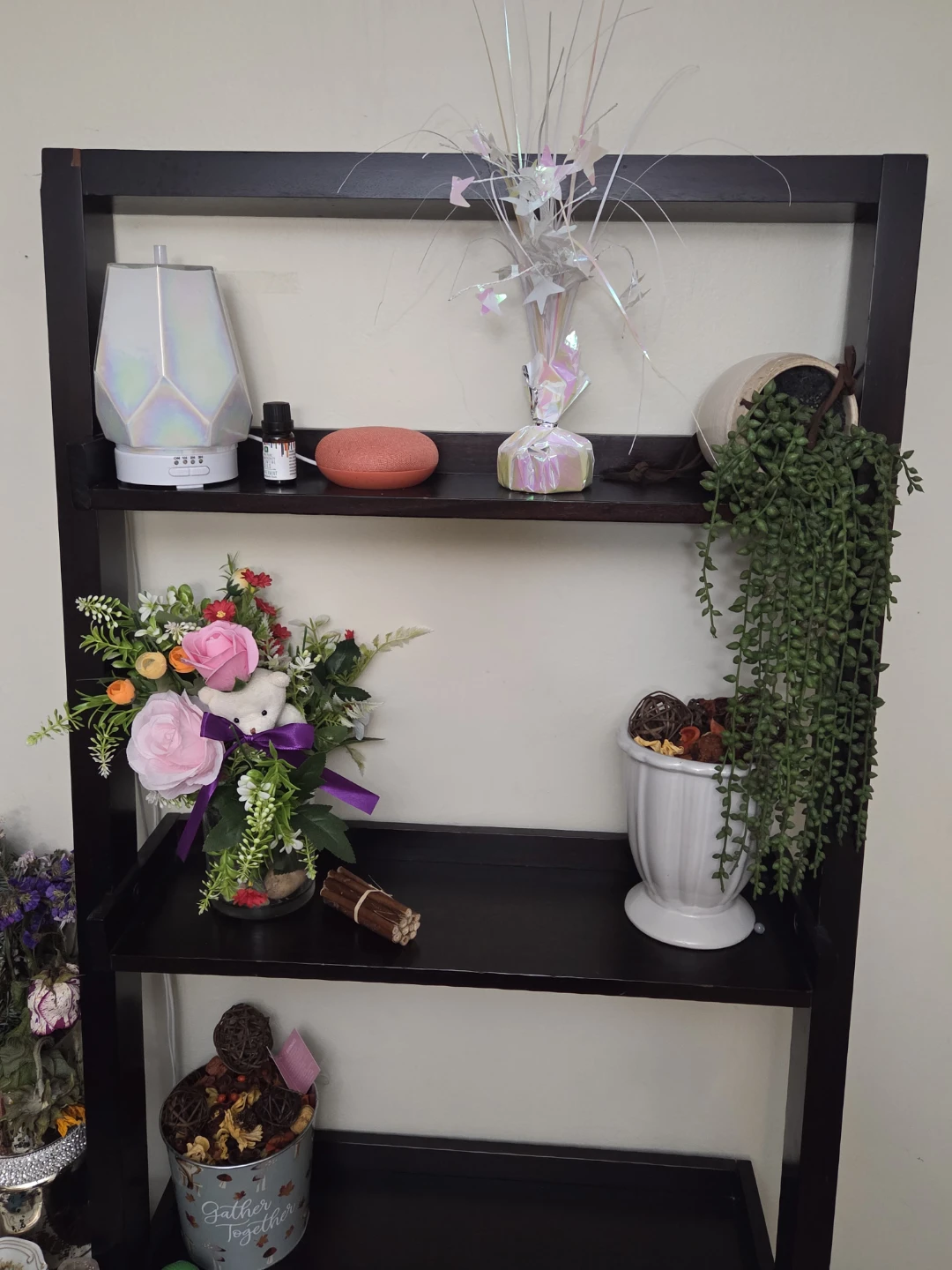 5-Tier Leaning Ladder Shelf - Dark Brown - photo 2