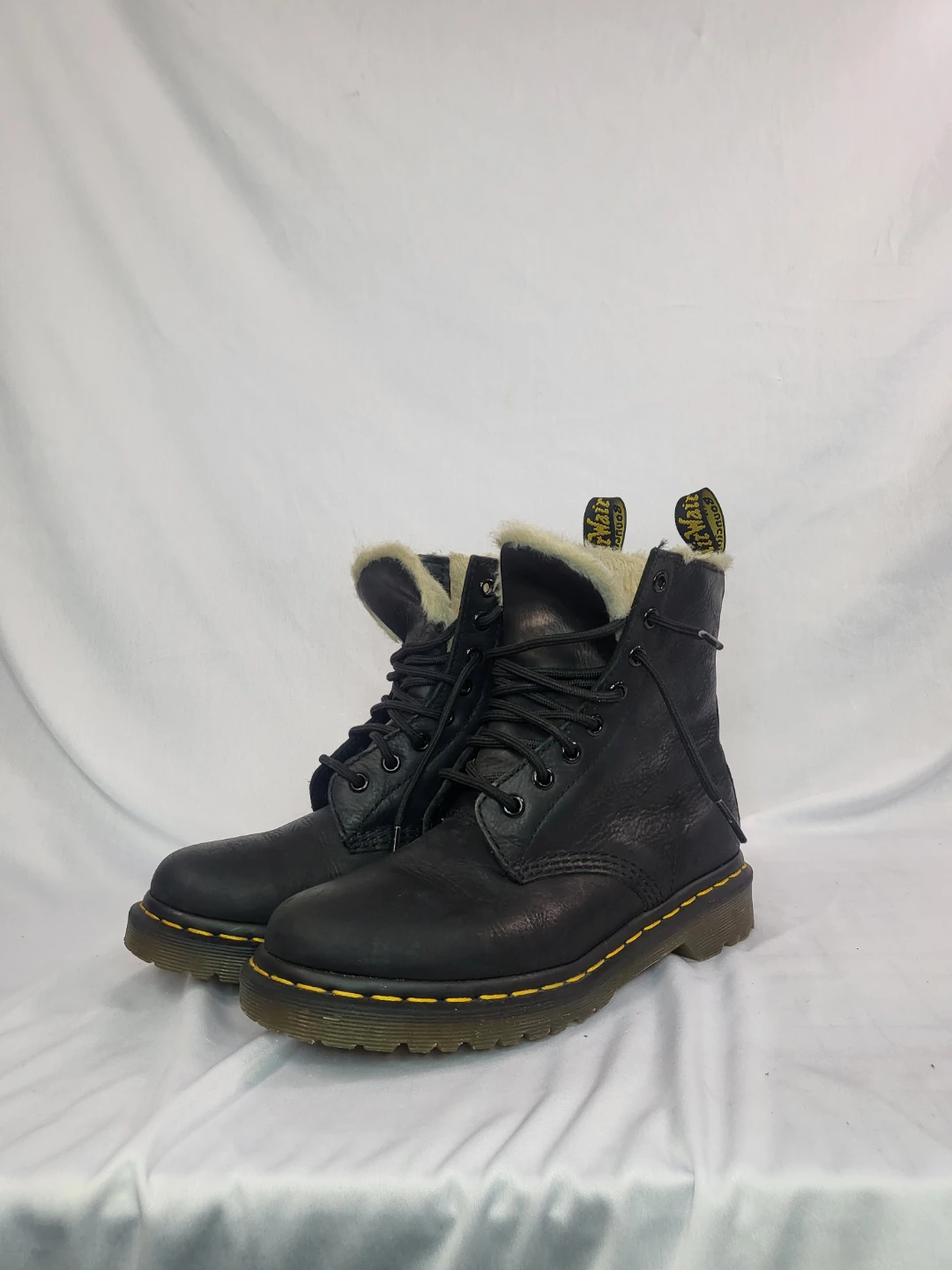 Dr. Martens Black Leather Fur Lined Boots