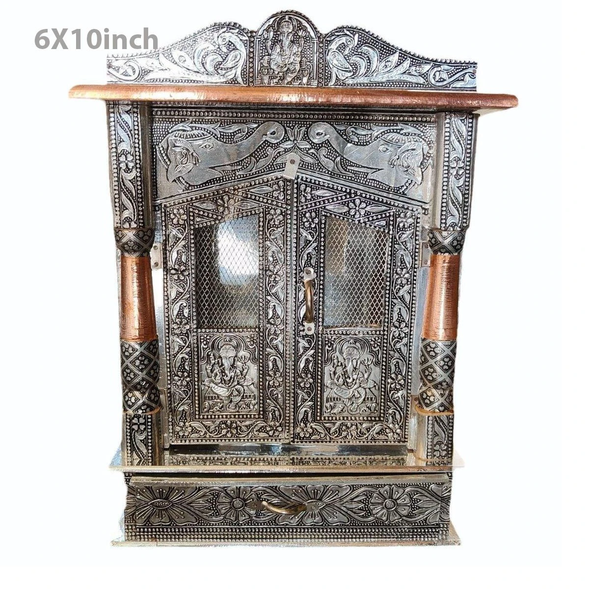 Handcrafted Silver Pooja Mandir - 6x10 Inch