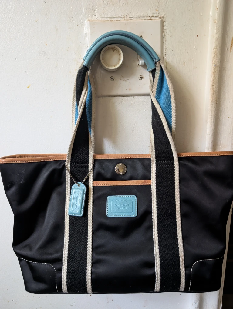 Coach Black Tote Bag with Blue Accents