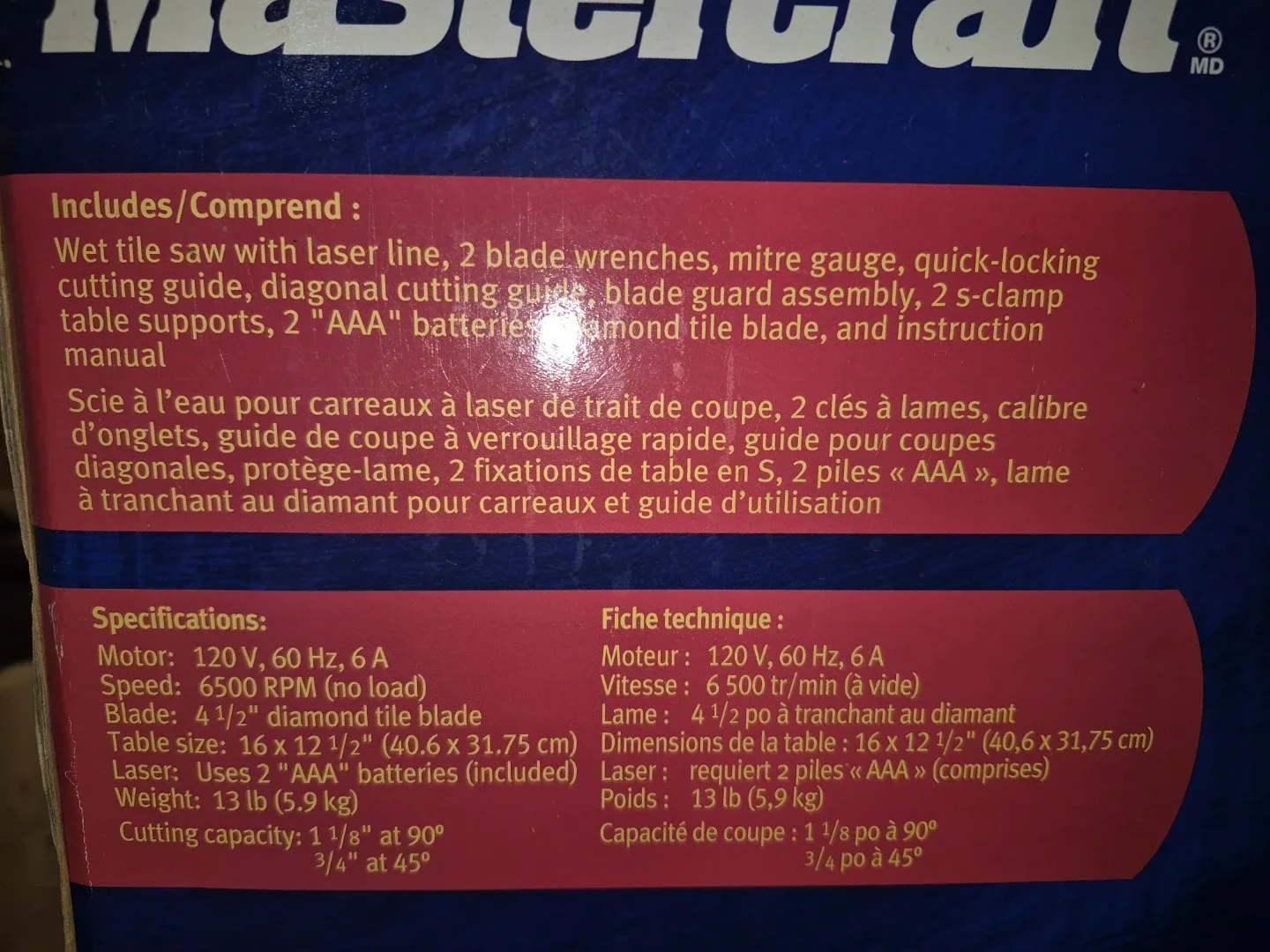 Mastercraft Hawkeye 4 1/2" Wet Tile Saw with Laser Line