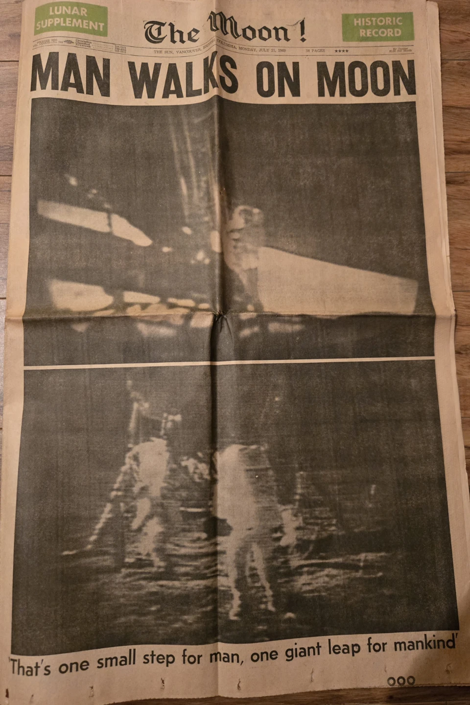 Vintage 'Man Walks on Moon' Vancouver Sun Newspaper