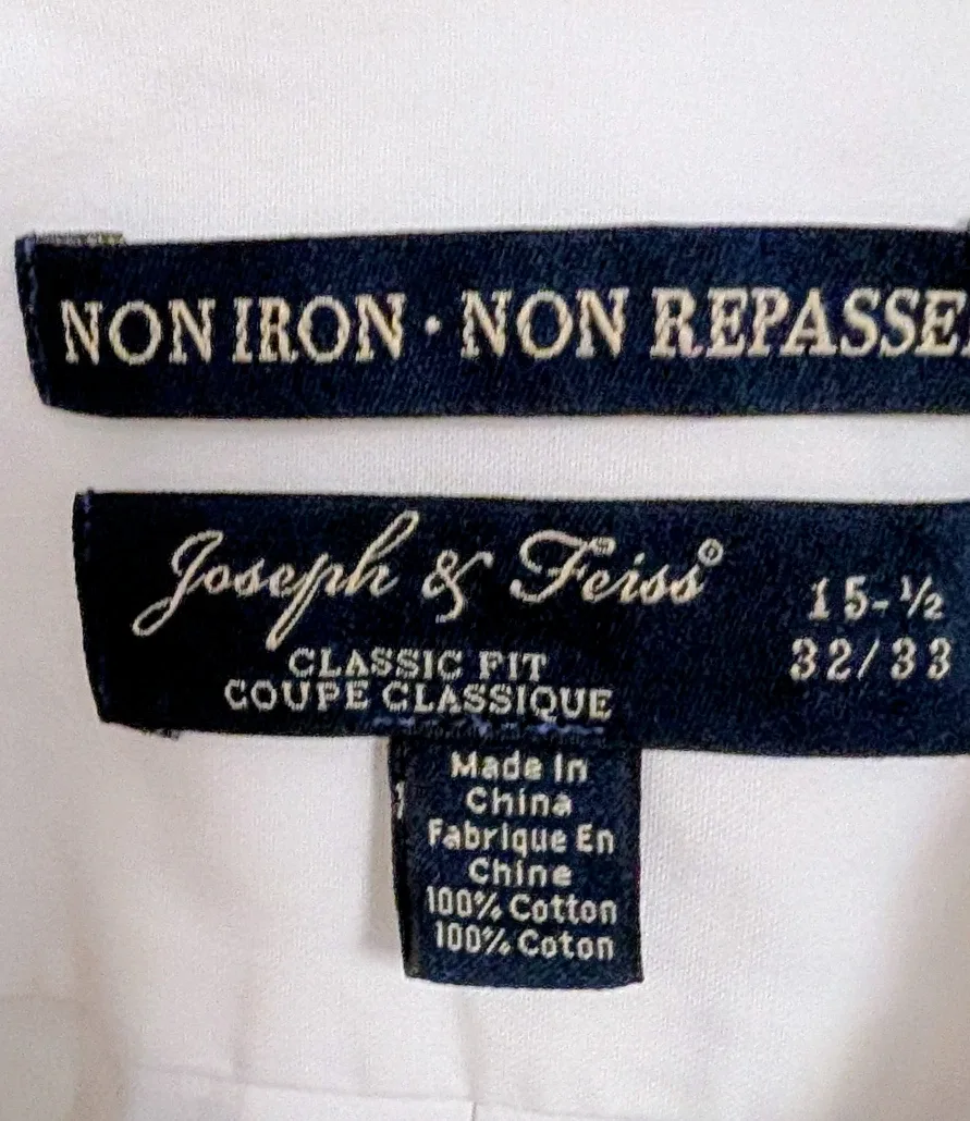 Joseph & Feiss White Men's Dress Shirt - Size15 1/2, 32/33 image indicator(2)