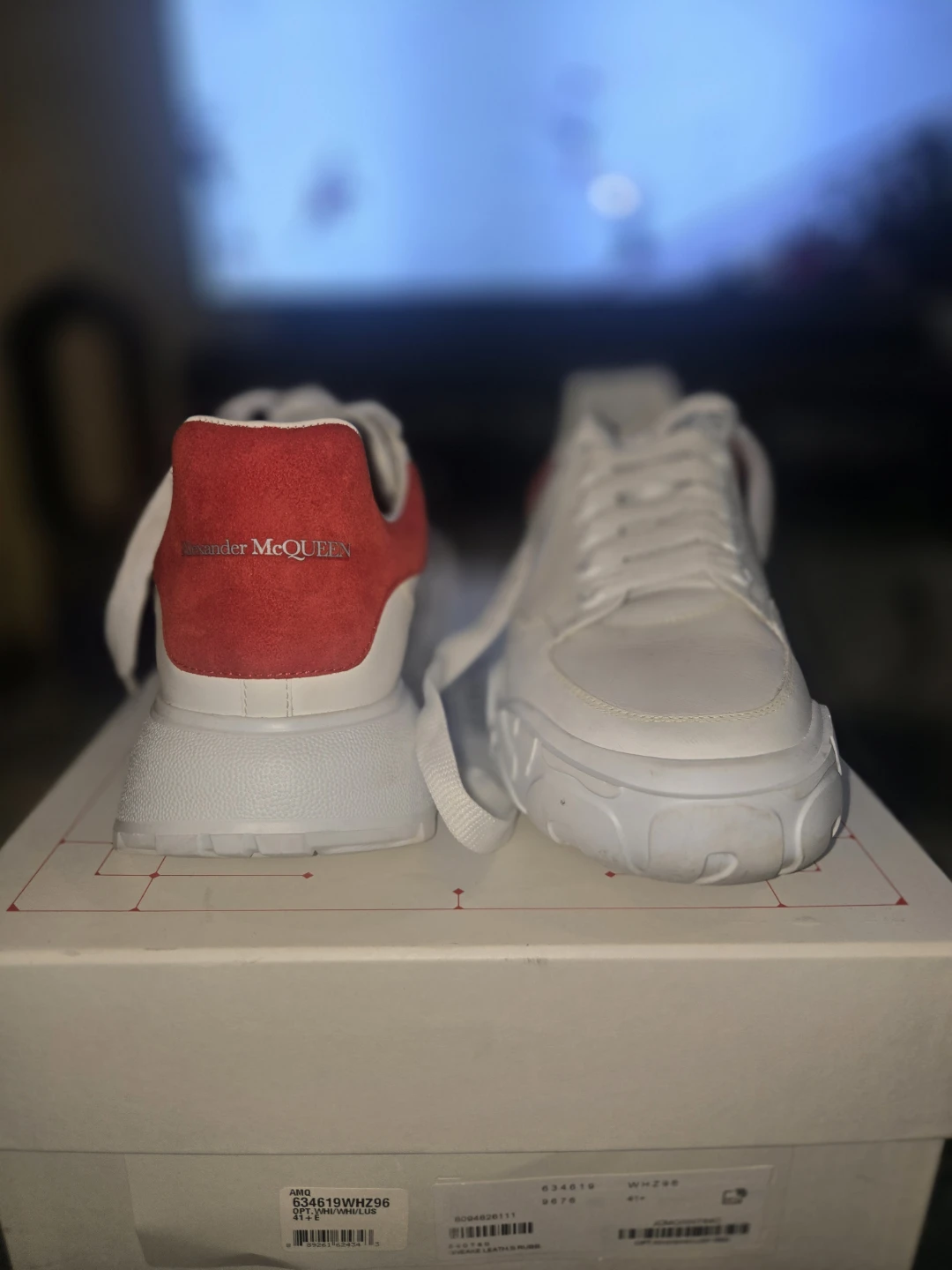 Alexander McQueen White & Red Velour Sneakers - photo 4