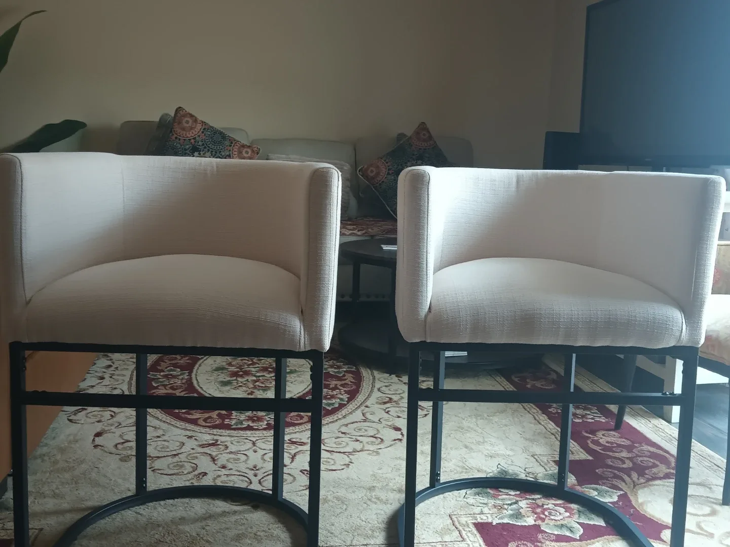 Set of 2 Cream Upholstered Bar Stools