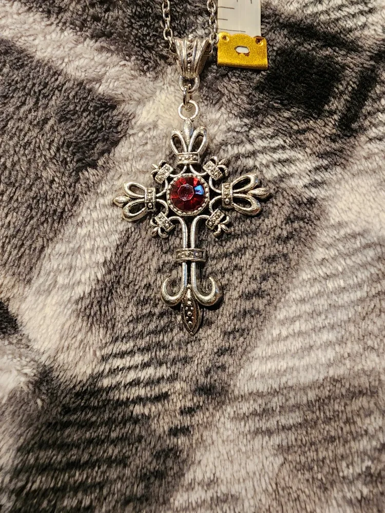 Cross Pendant Necklace with Red Stone