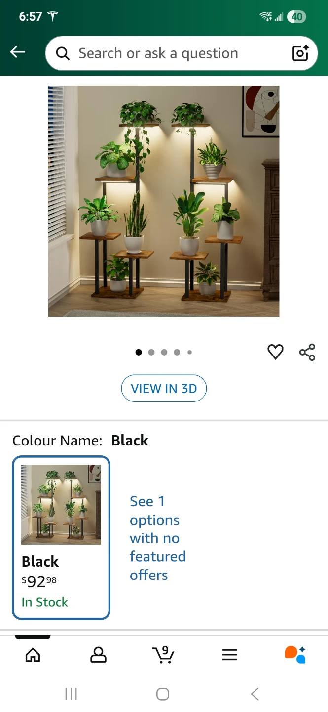 Plant Stand with Grow Lights - Black - photo 2