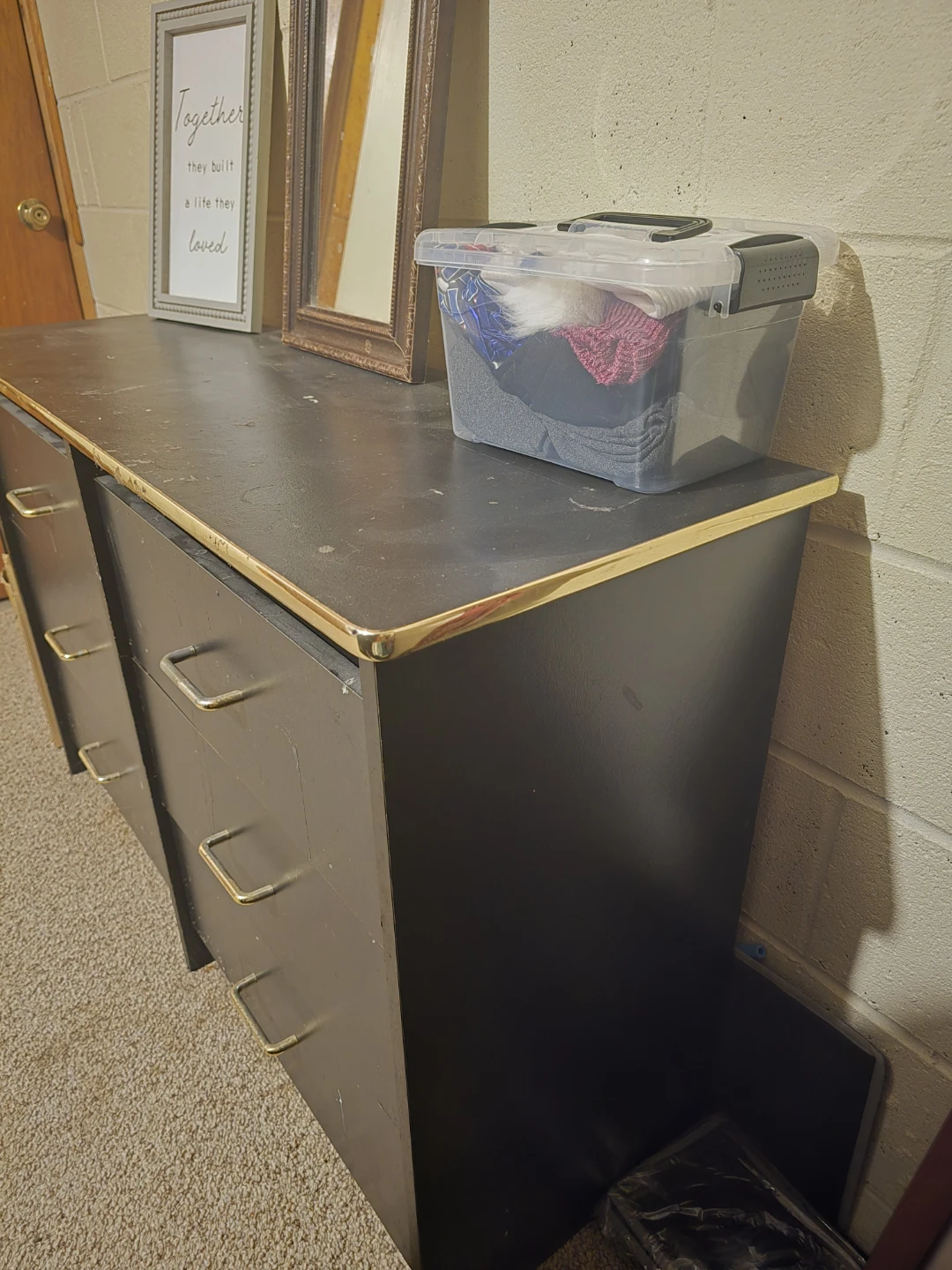 Black 6 Drawer Dresser with Gold Trim and Handles - photo 5