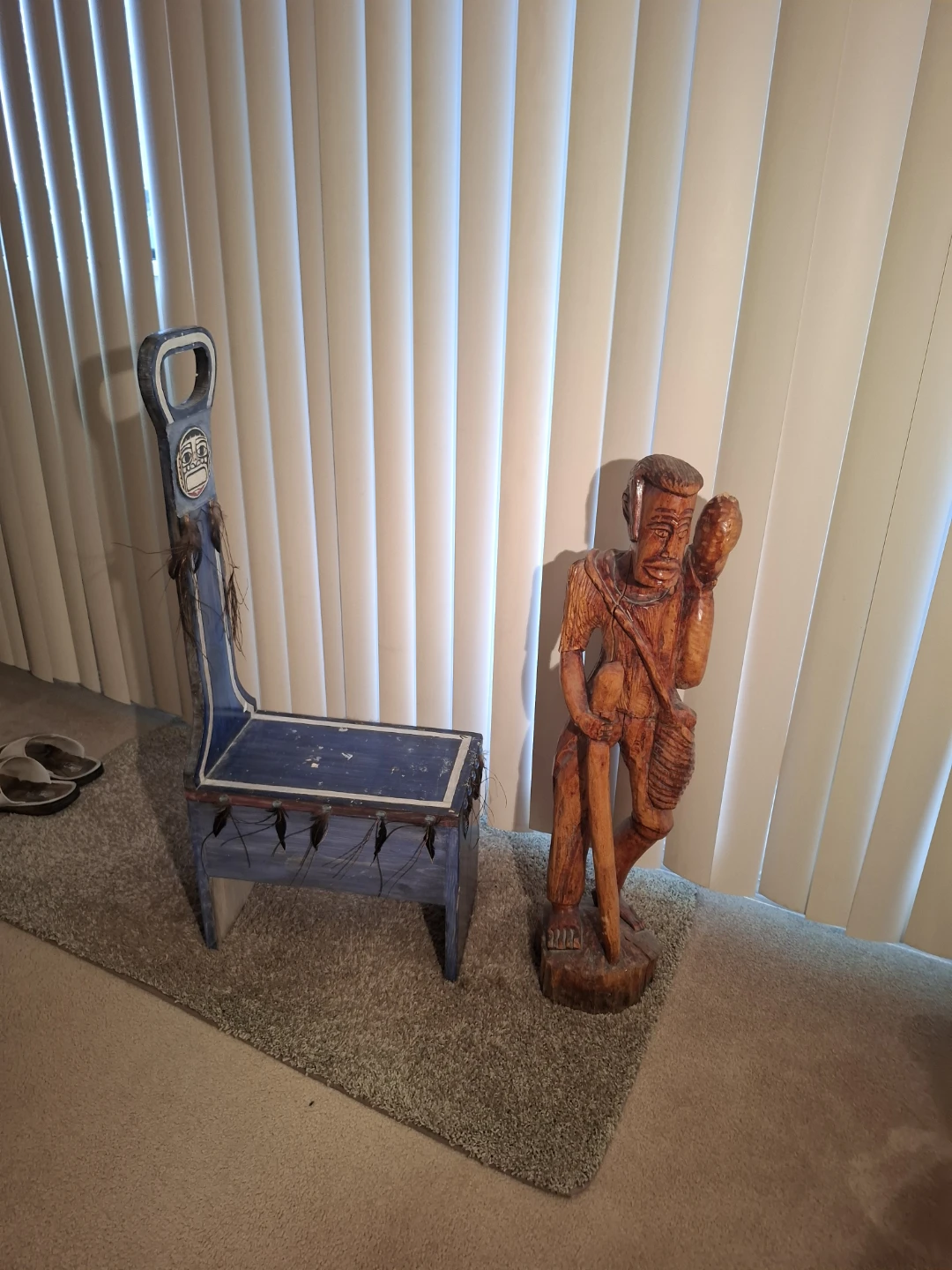 Hand Carved Wooden Chair & Statue - photo 2