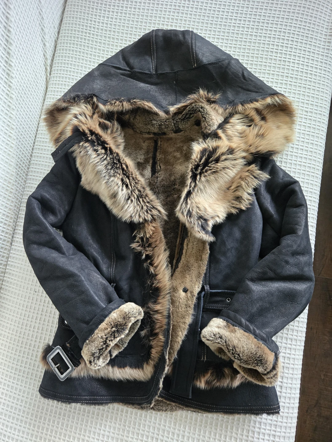 Black Hooded Sheepskin Coat