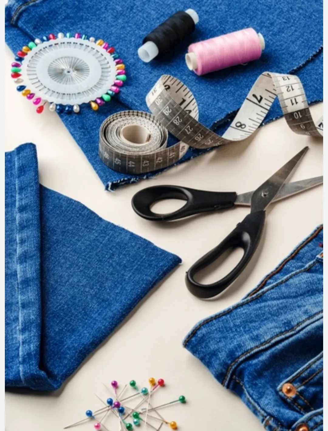 Sewing Supplies: Denim, Thread, Scissors, & More!