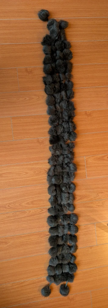 Luxurious Fur Pom Pom Scarf dark olive green color - photo 3