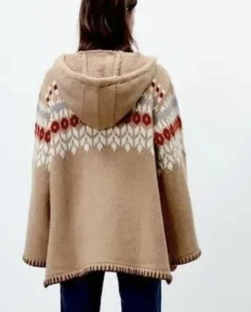 Zara Multicolored Wool Blend Jacquard Knit Poncho Size M - photo 5