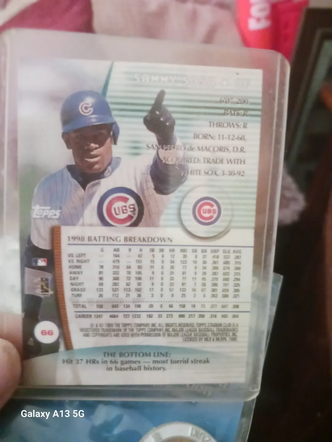 Sammy Sosa 1998 Topps Baseball Card image indicator(2)