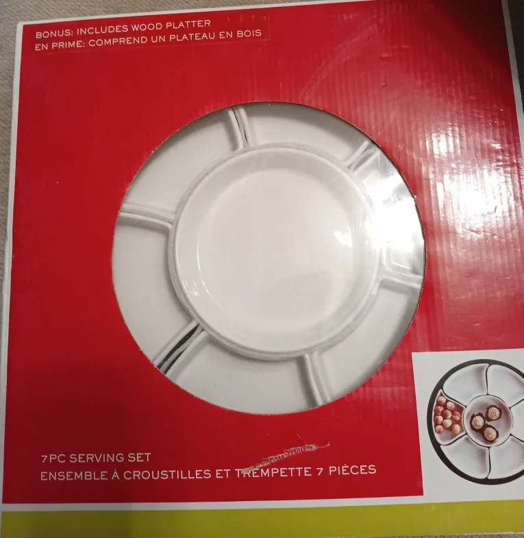 7-Piece Serving Set with Wood Platter