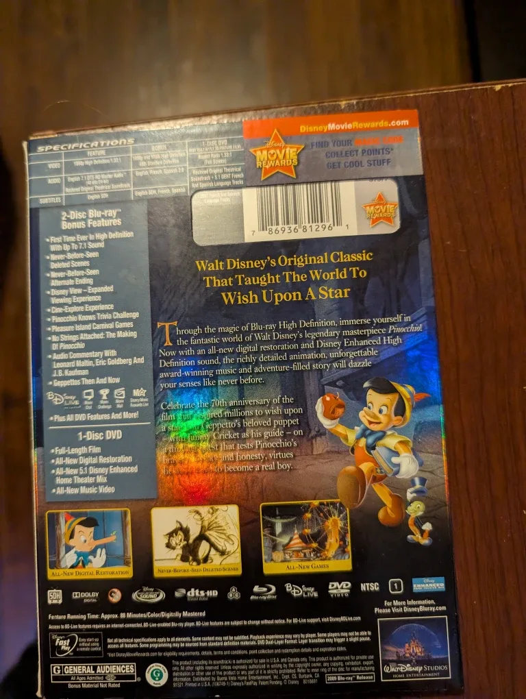 Walt Disney's Pinocchio 70th Anniversary Blu-Ray