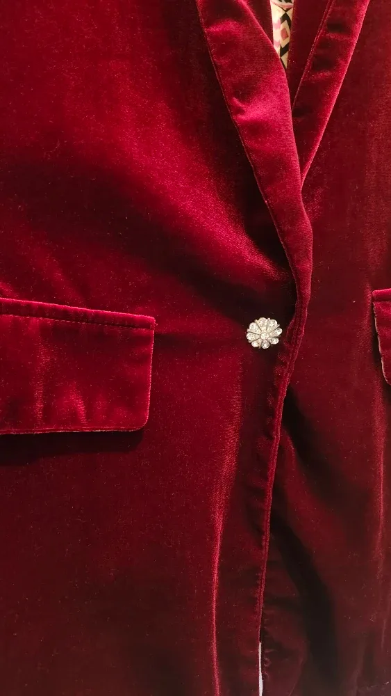 SHEIN Burgundy Velvet Blazer - Size L