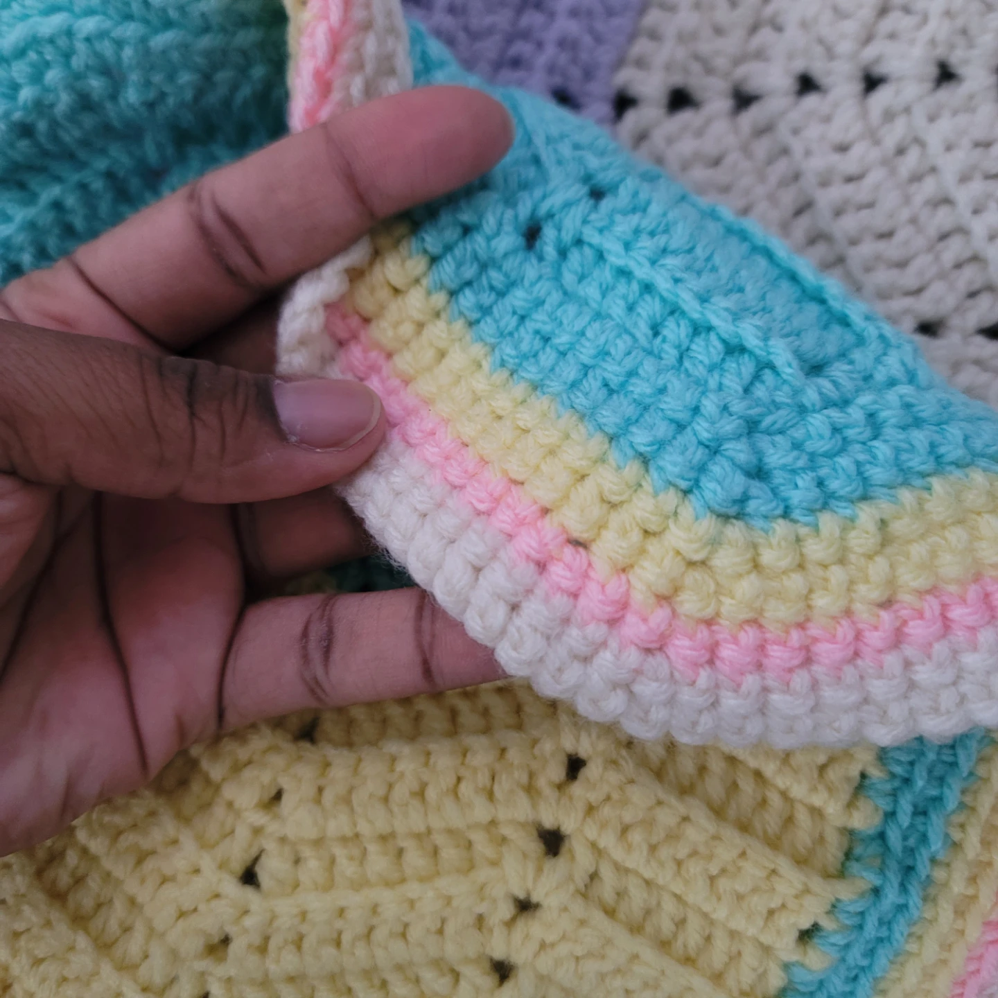 Handmade Crochet Pastel Blanket 60" × 60" - photo 3