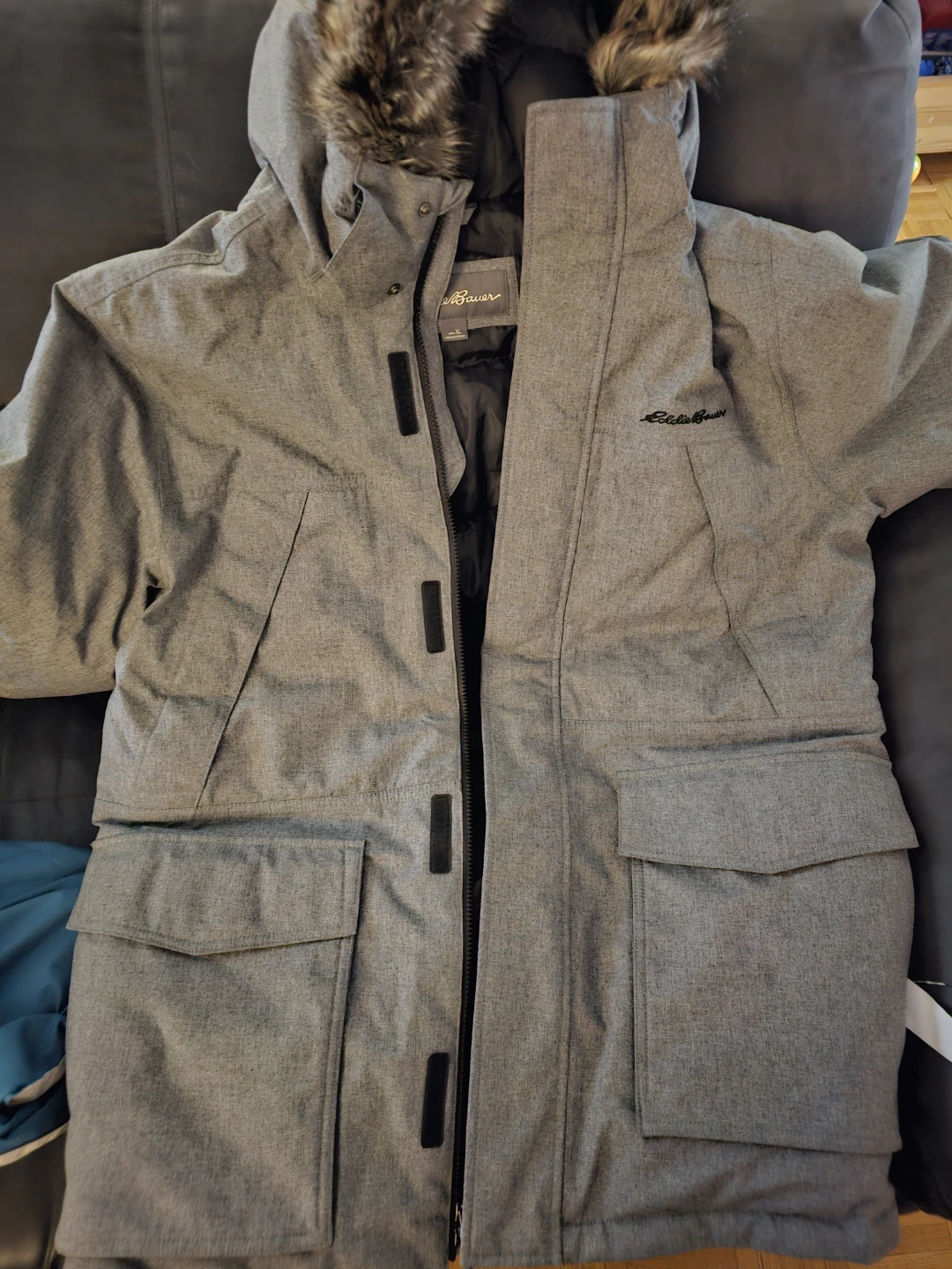 NEW Eddie Bauer Grey Down Parka Men's XL