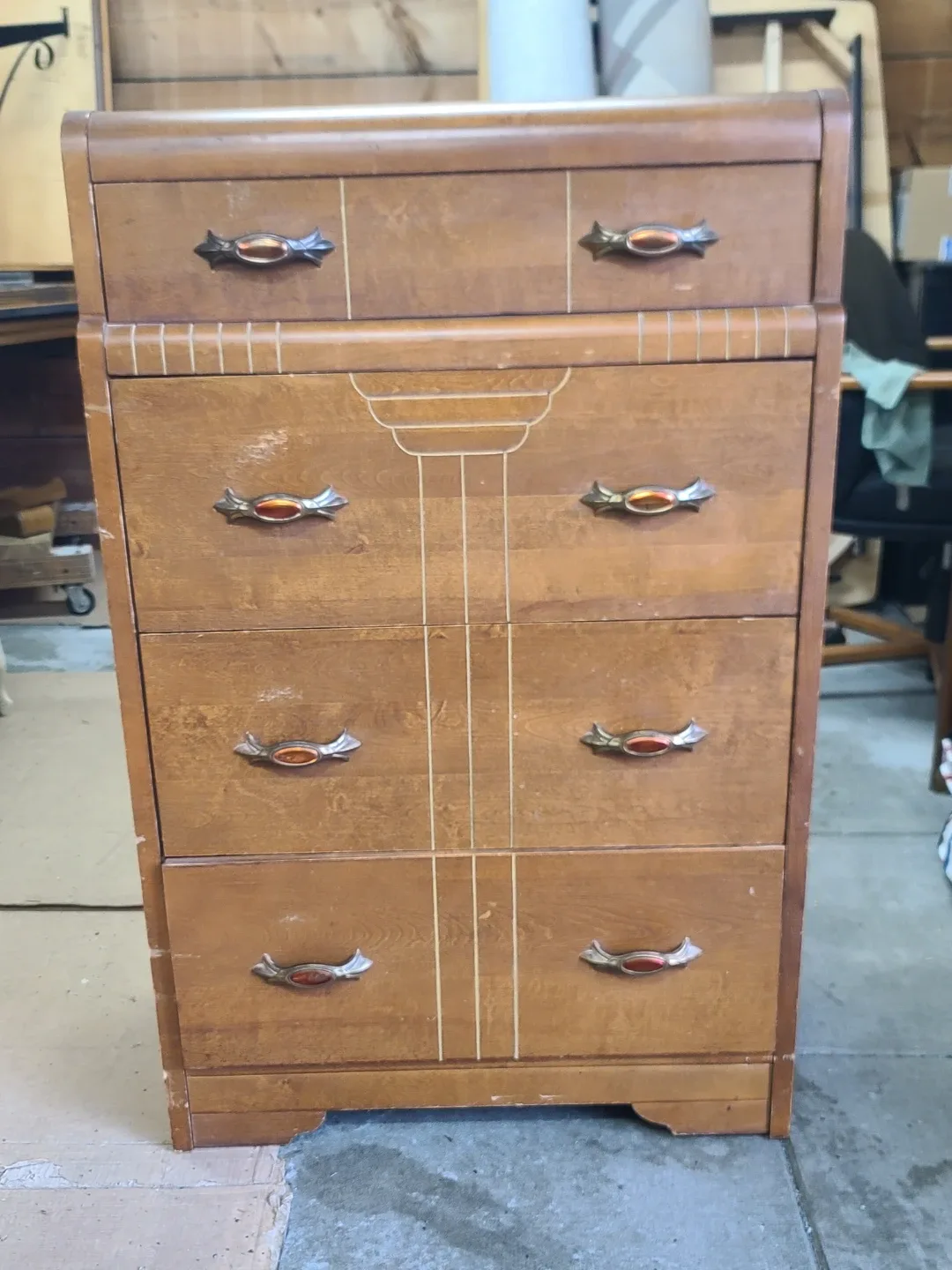 Vintage Art Deco Waterfall Tallboy Dresser