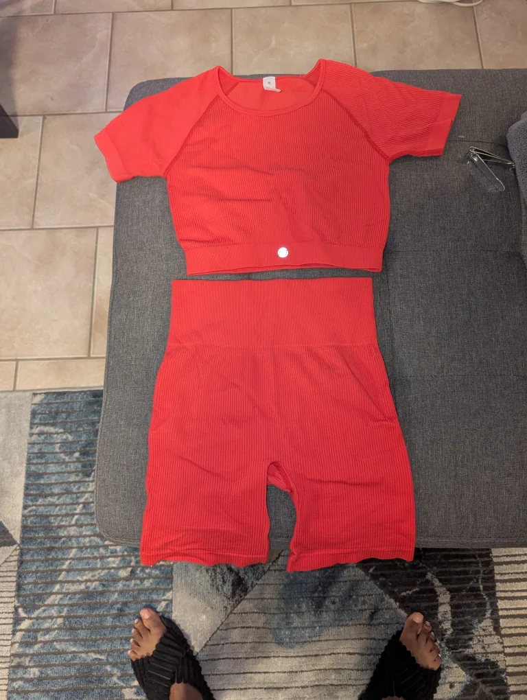 Red Ribbed Matching Set