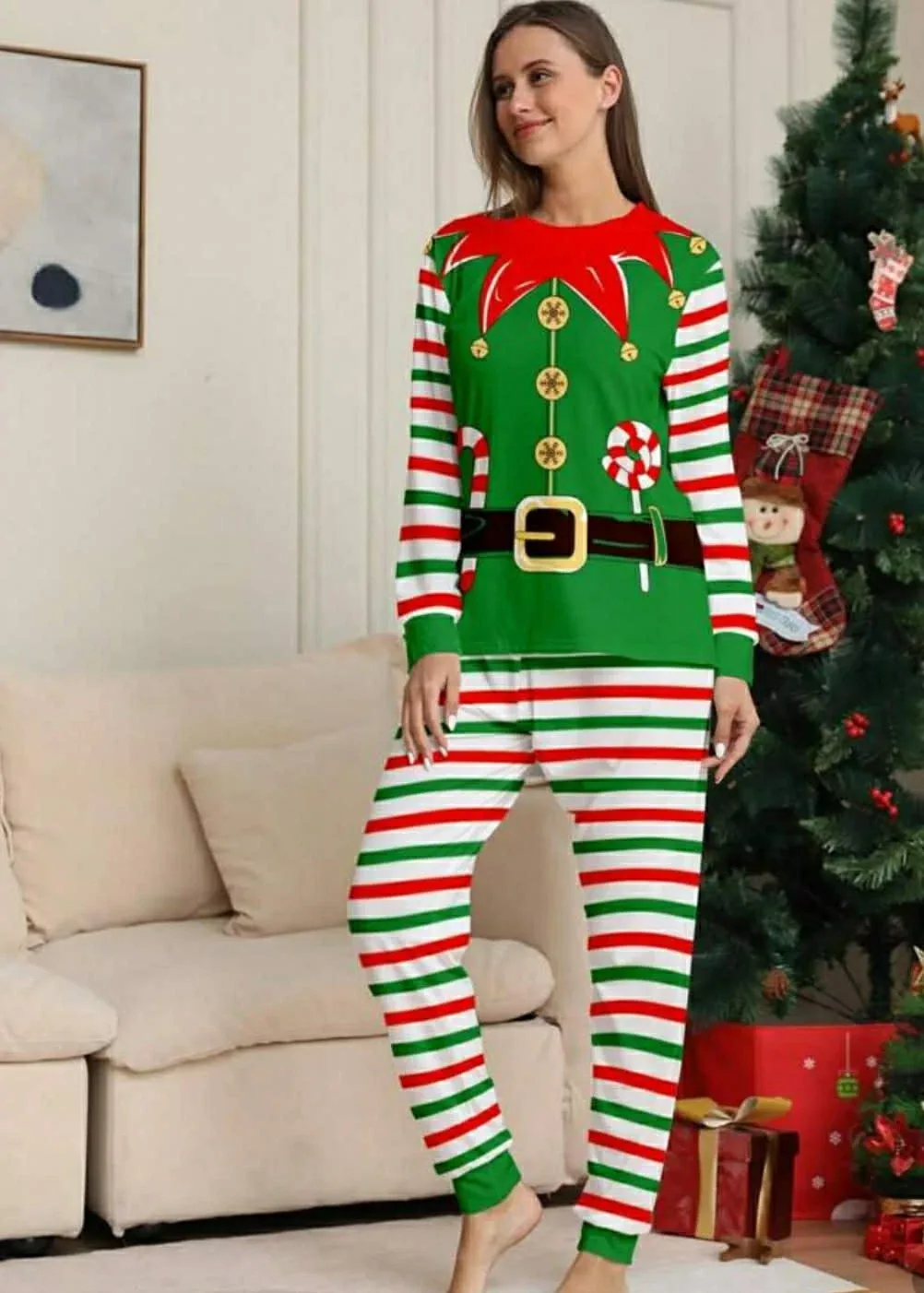 Matching Elf Christmas Pajamas couple set