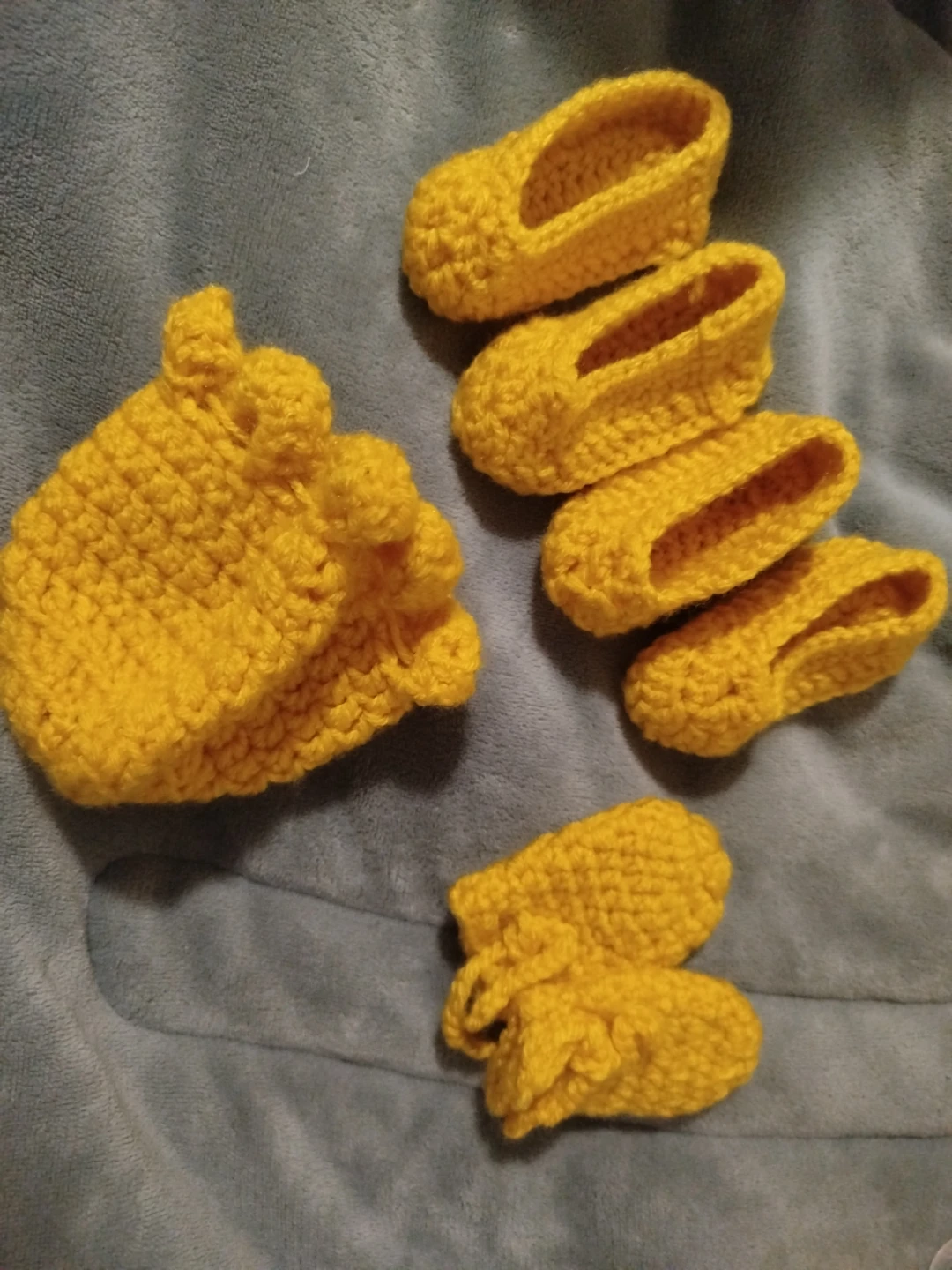 Handmade Yellow Crochet Baby Booties & Mittens Set
