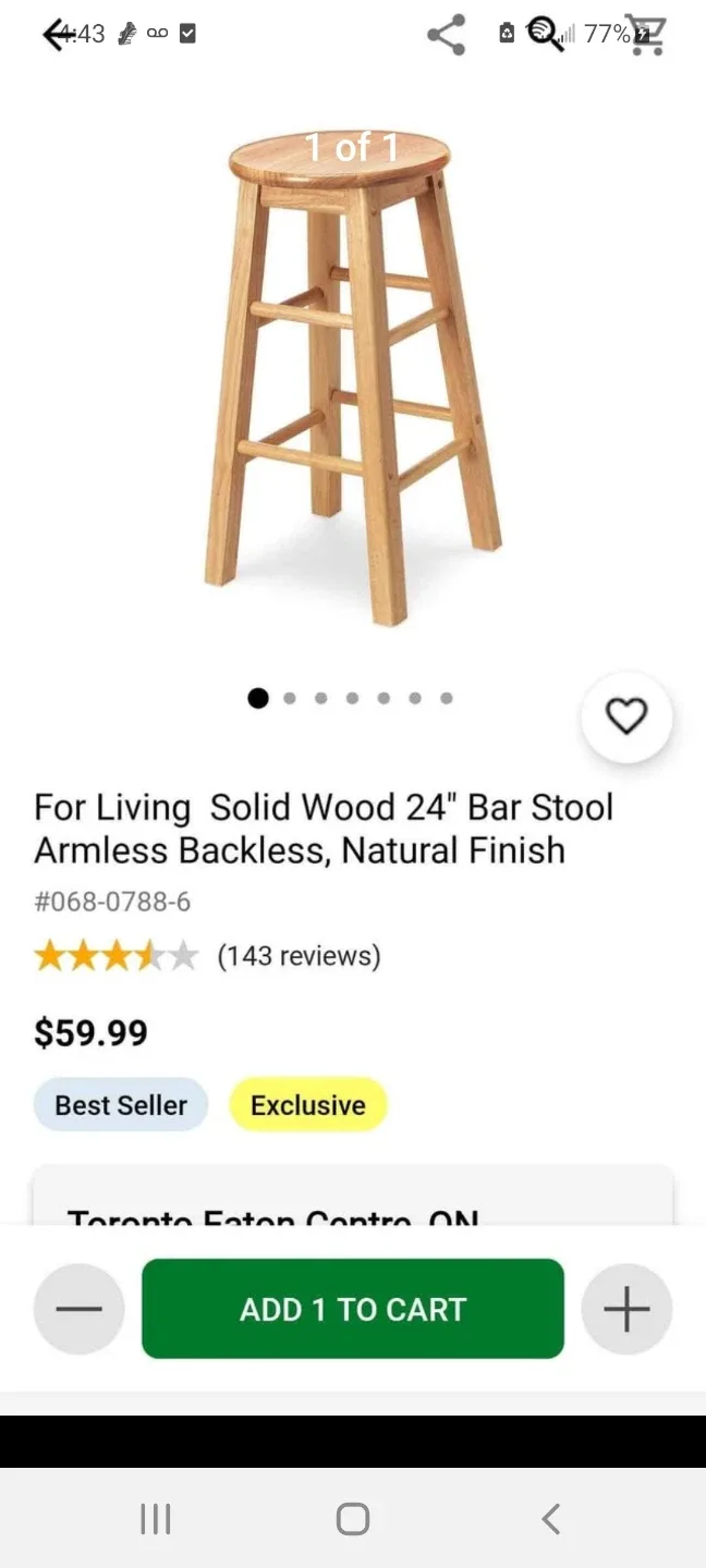 For Living Solid Wood 24" Bar Stool