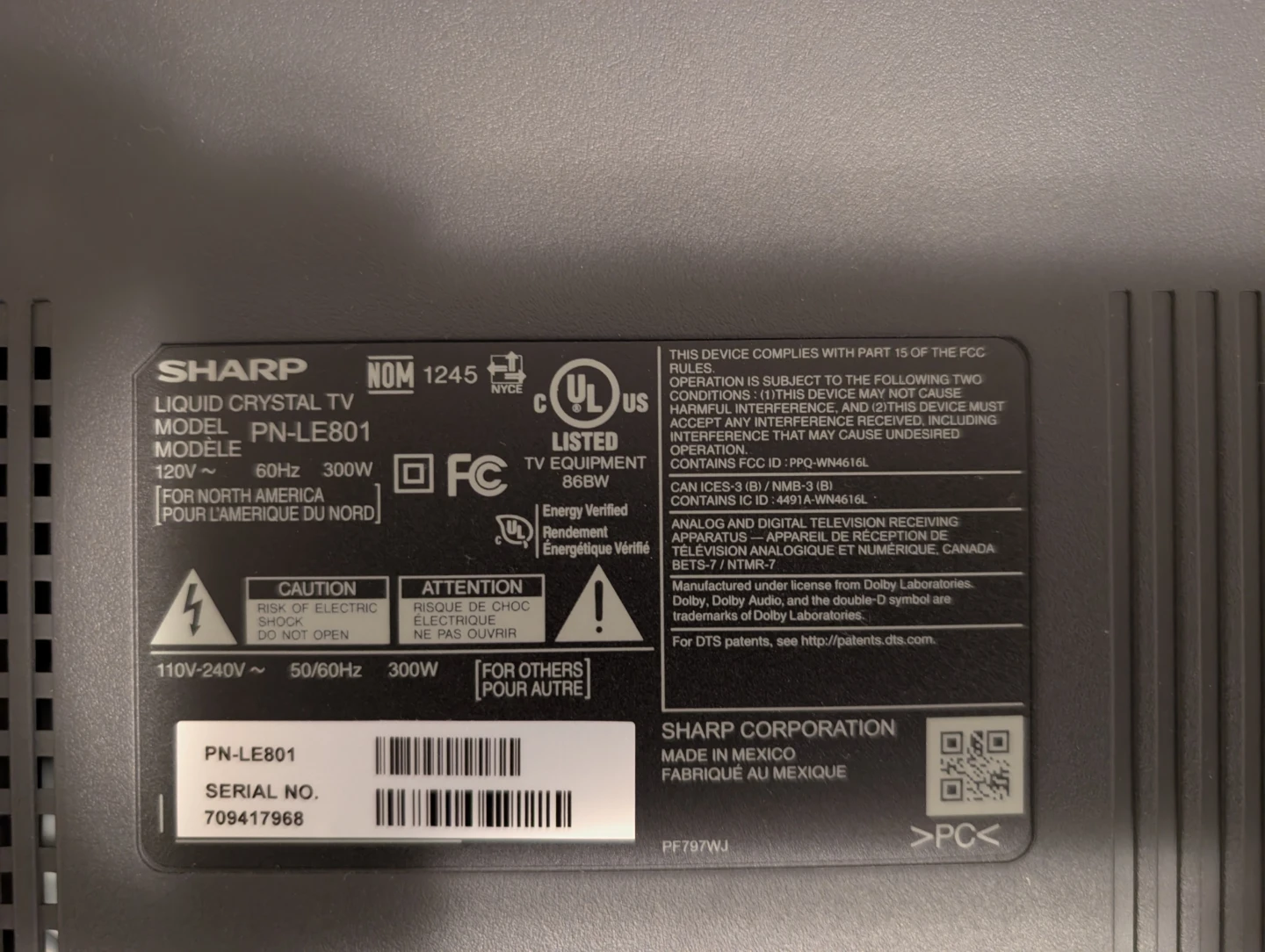 Sharp Aquos Liquid Crystal TV PN-LE801 - photo 4