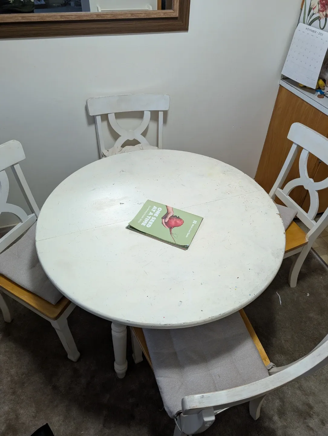 White Solid Wood Table and Chairs