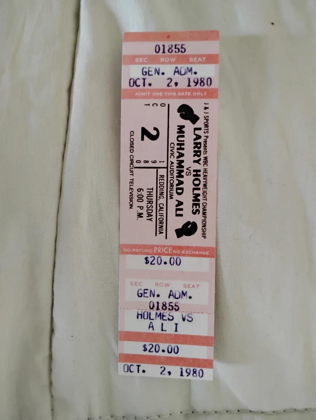 Muhammad Ali vs Larry Holmes 1980 Ticket