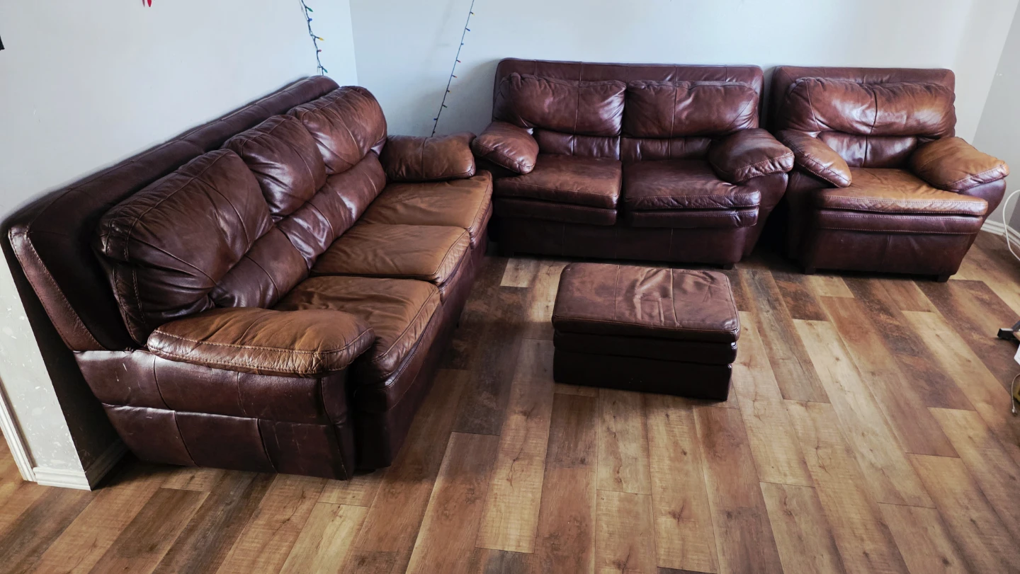 Leather Living Room Set - Sofa, Loveseat & Chair