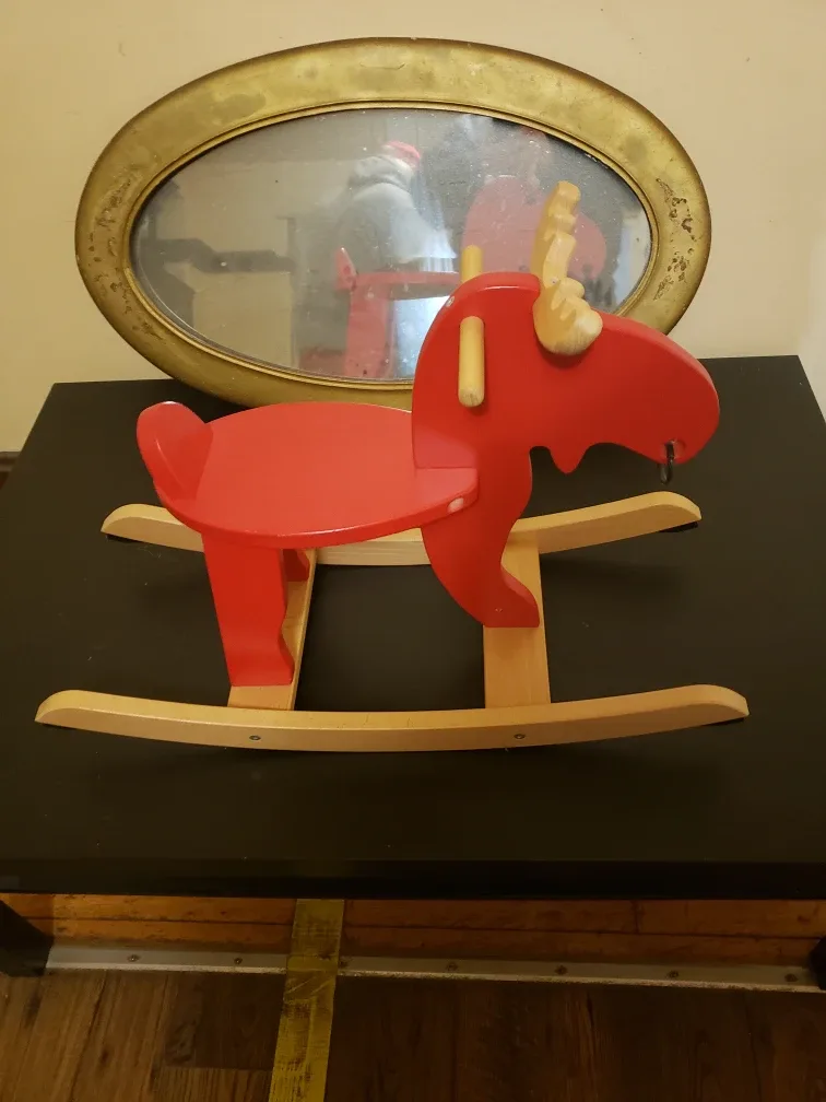 Red Wooden Rocking Moose