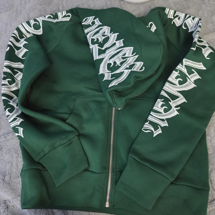 Green Graphic Zip-Up Hoodie