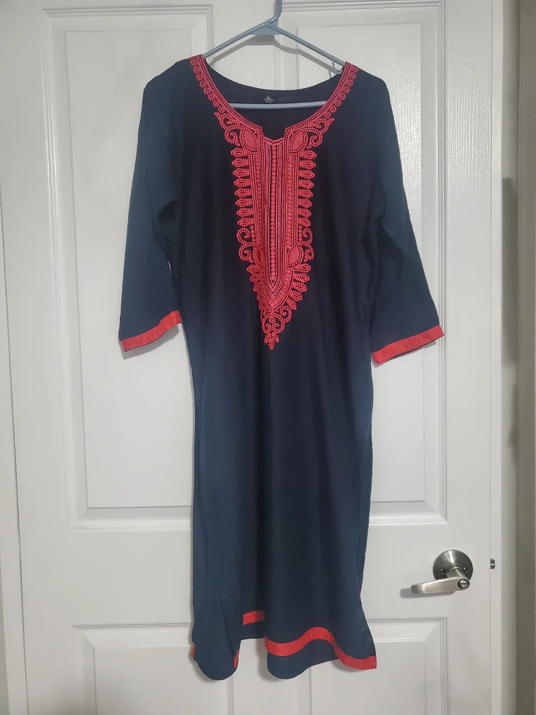 Navy Blue Embroidered Kurti - Size XL