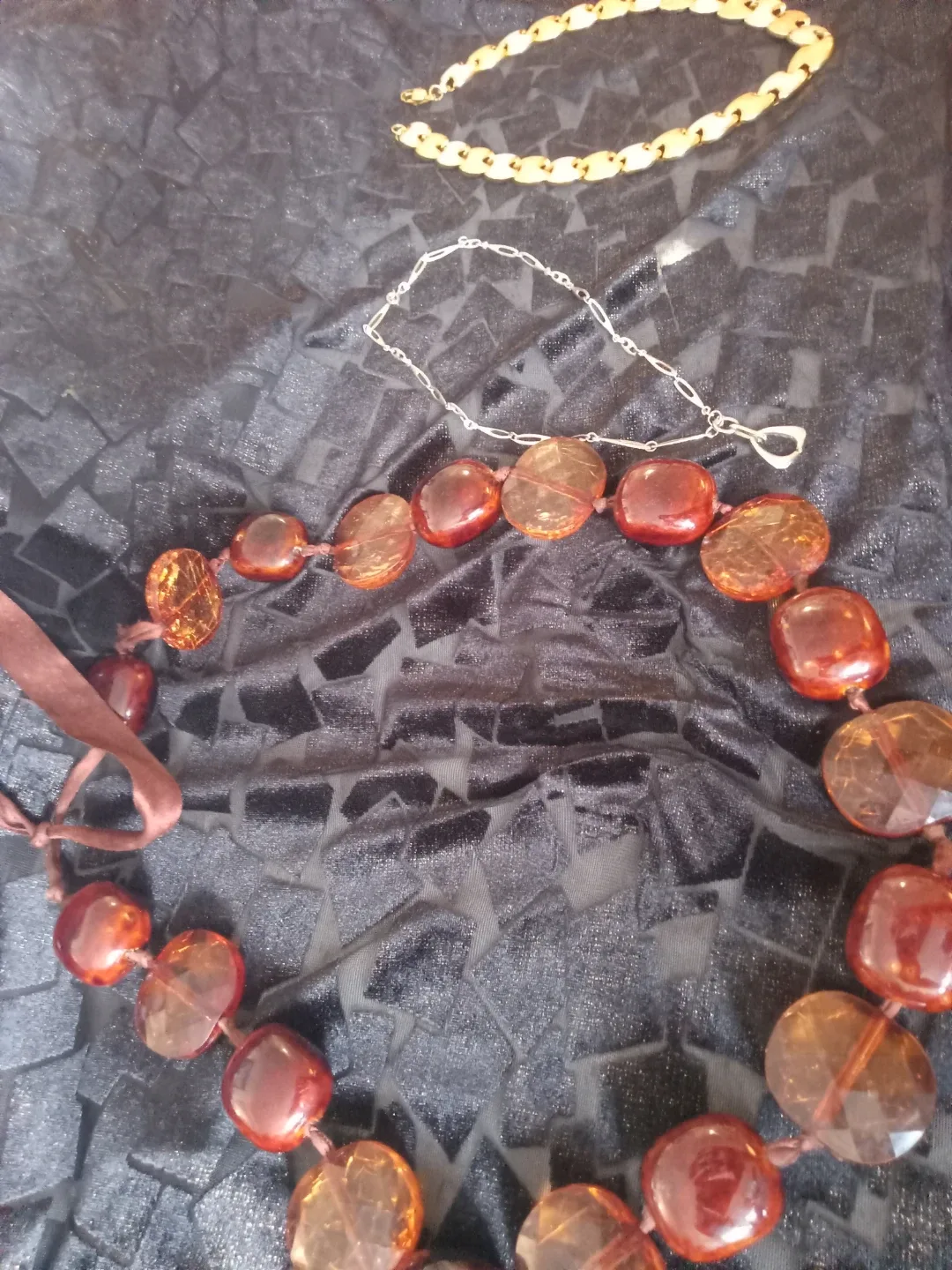 Necklace - Gold, White & Brown