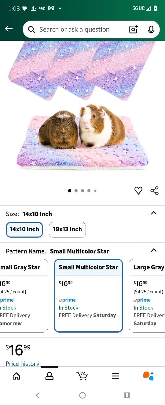 Tierecare Guinea Pig Bed 14x10 Inch
