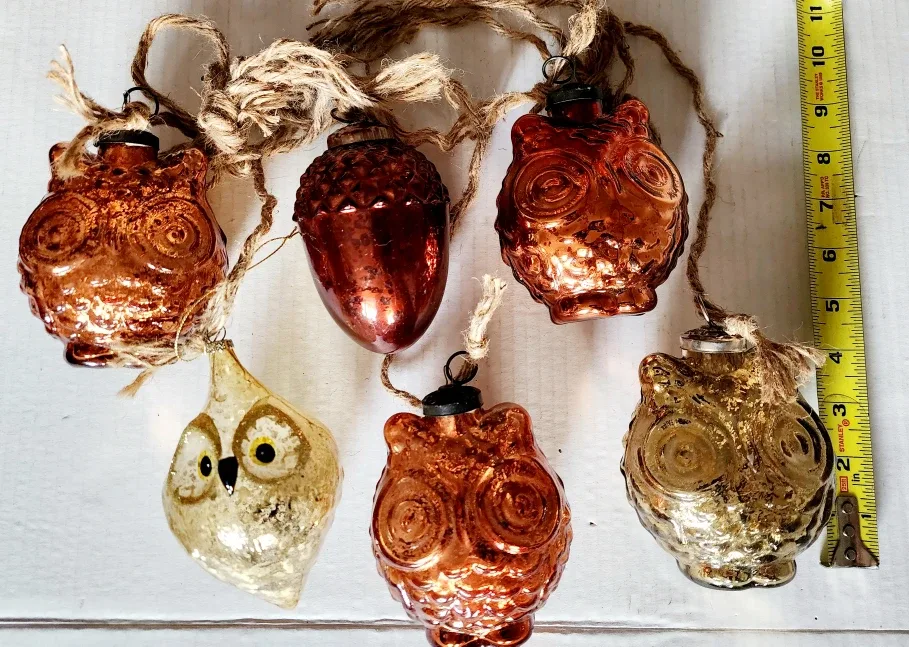 Owl & Acorn Christmas Glass Ornaments