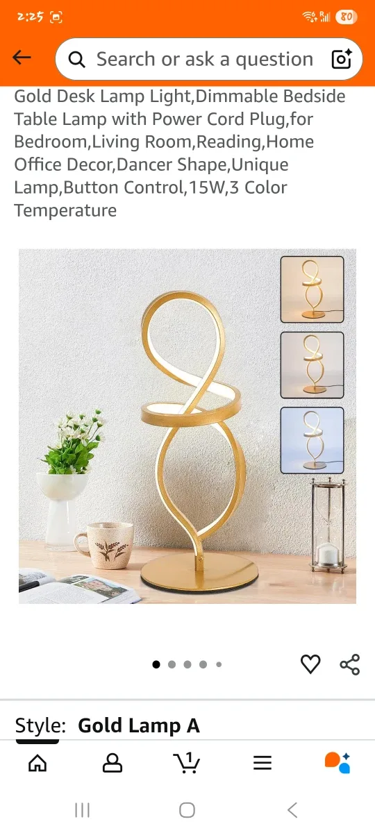 Gold Desk Lamp, Dimmable Bedside Table Lamp