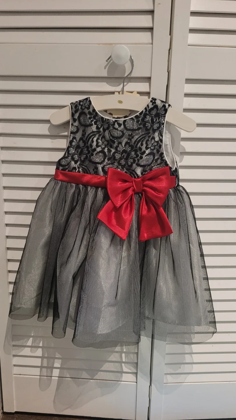 Baby Girl's Dress - Black Lace & Red Bow