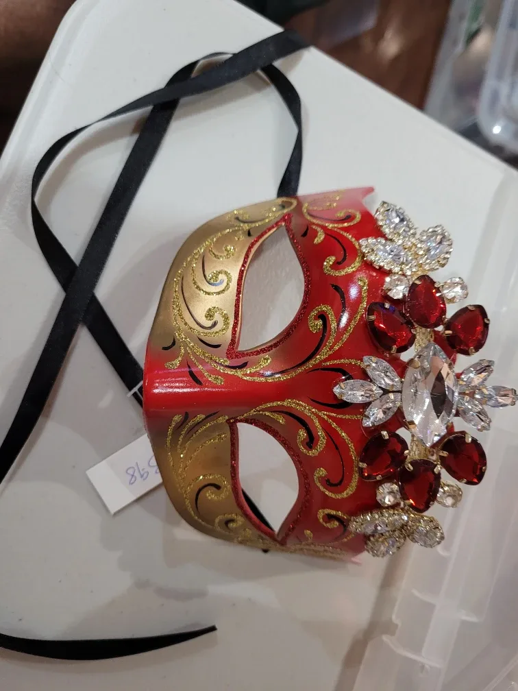 Red & Gold Venetian Mask with Jewels