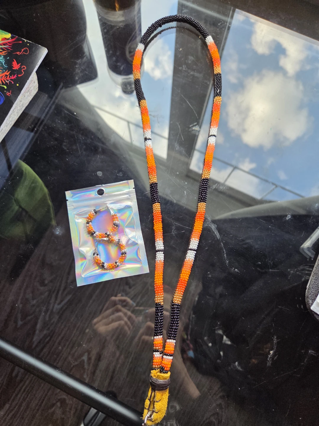 Handmade Beaded lanyard & earring set