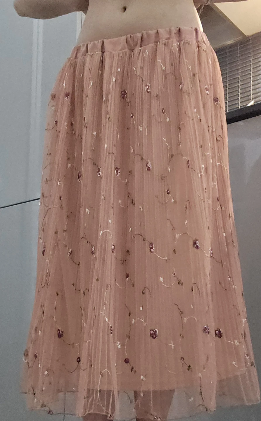 Peach Floral Embroidered Tulle Skirt - photo 2