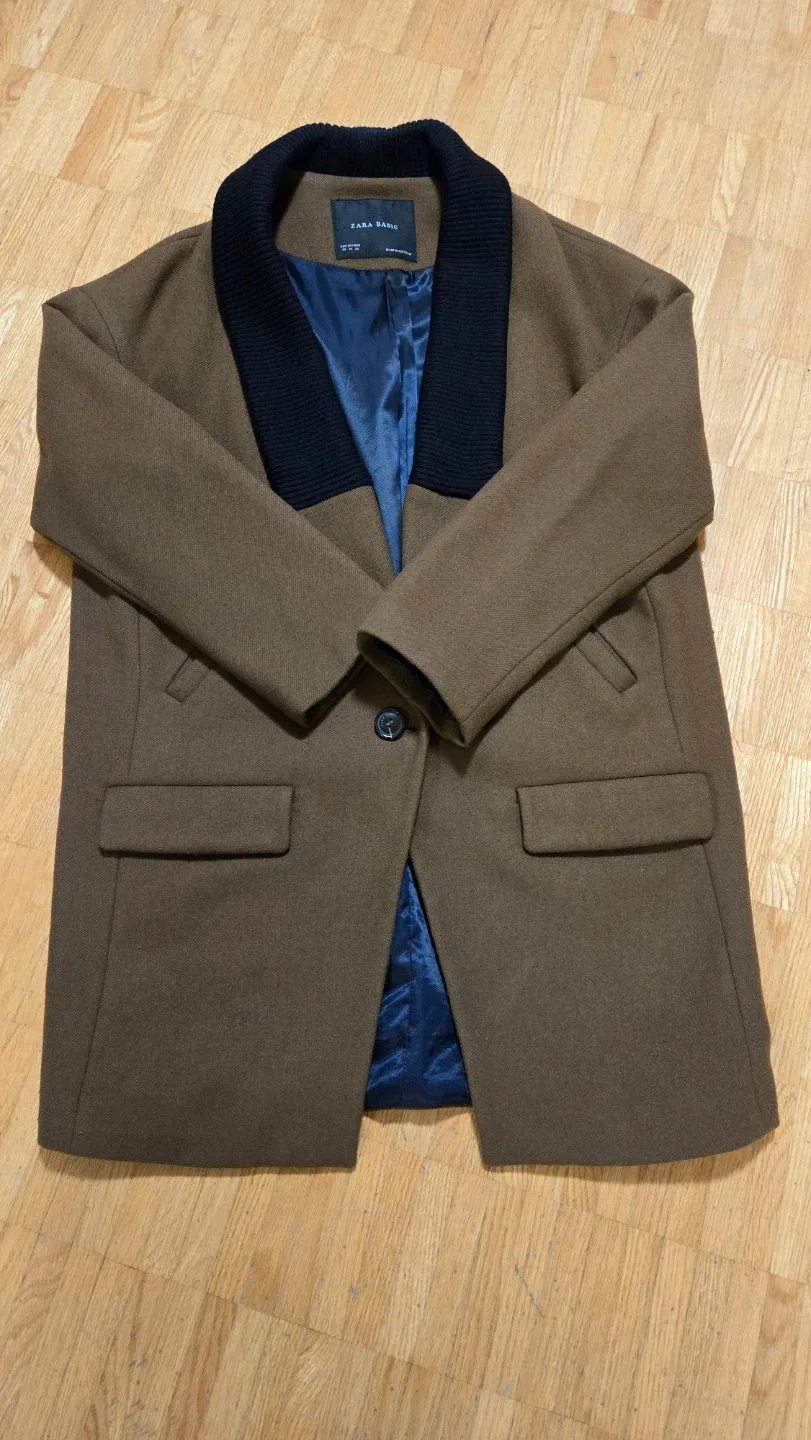 Zara Basic Brown Wool Blend Coat - Size M