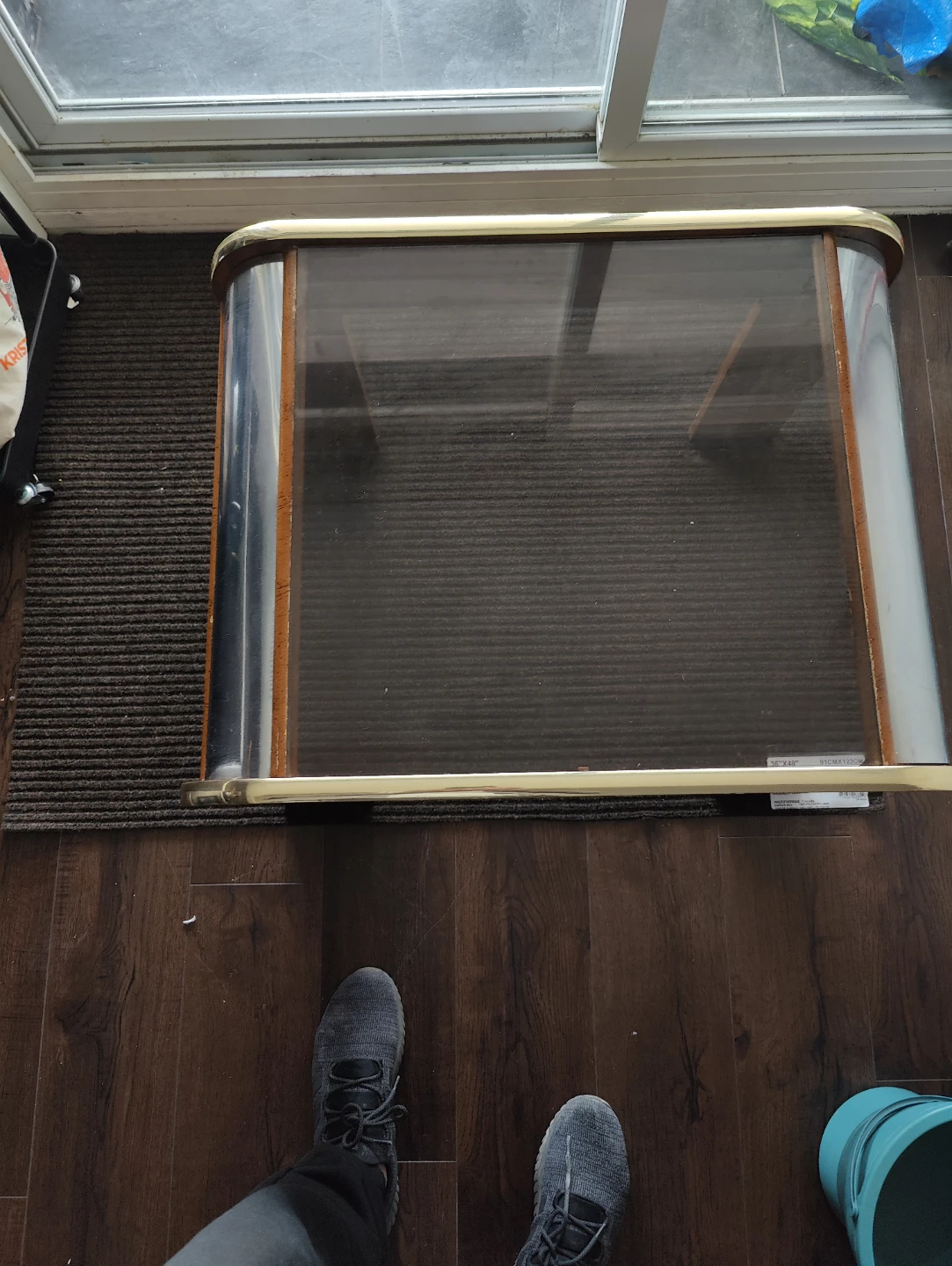 Glass Top Coffee Table - Wood and Brass Trim - photo 5