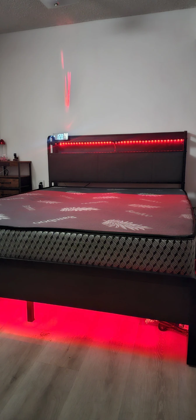 Queen Size Bed Frame with LED Lights and Mattress