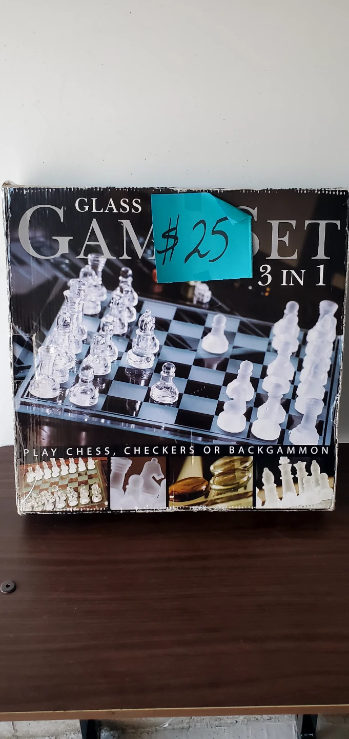 Glass Game Set 3 in 1 - Chess, Checkers, Backgammon