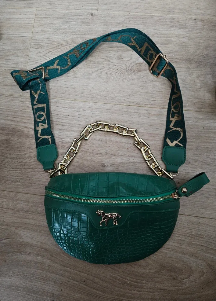 Green Belt Bag with Gold Chain